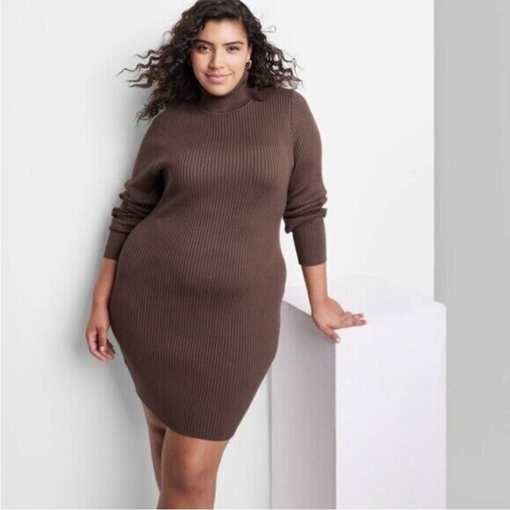 NWT Women's Long Sleeve Bodycon Mini Sweater Dress - Wild Fable Chocolate brown - Picture 3 of 8